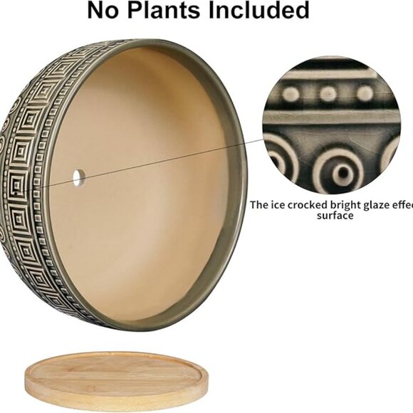 G EPGardening 8" Ceramic Succulent Planter | Gray w/ Bamboo Saucer - Picture 2 of 4